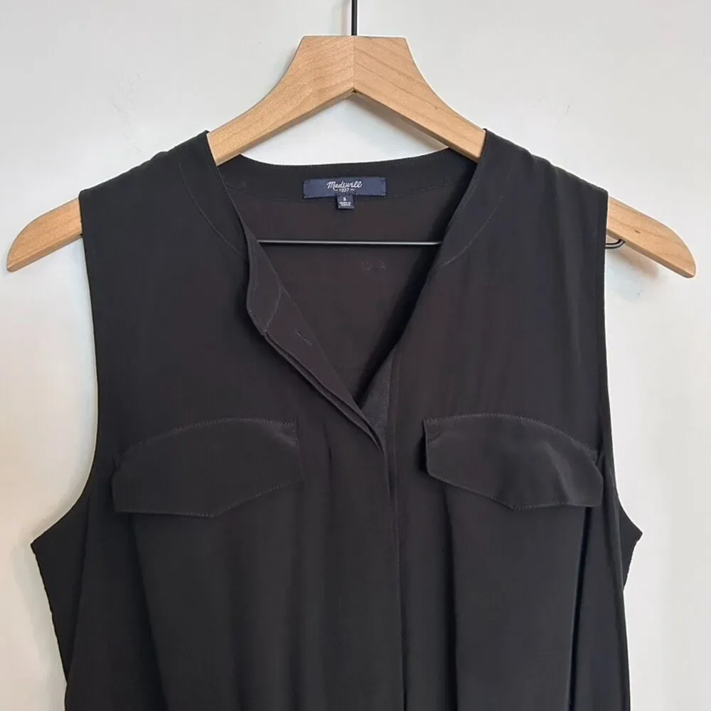 Madewell Sleeveless Silk Shirtdress Black Dress Small